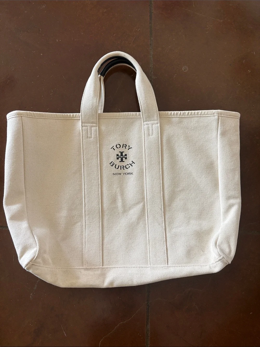 Tory Burch Natural Canvas Tote with Black Logo